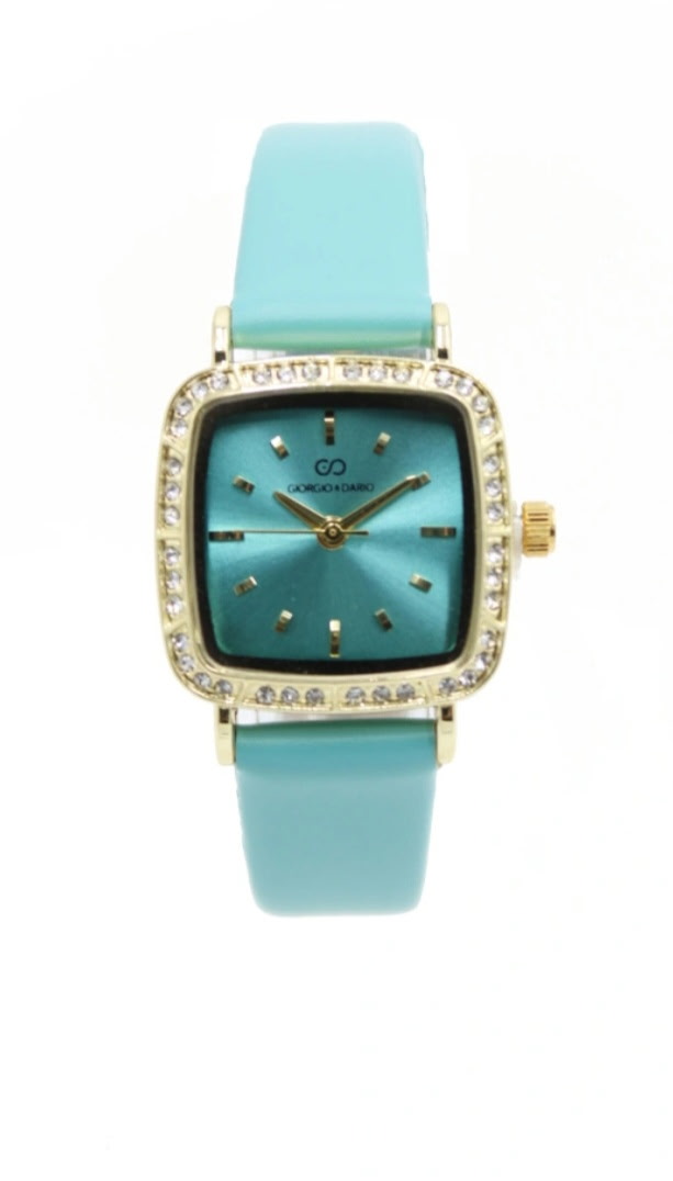 Montre dorée carrée Giorgio & Dario bracelet turquoise