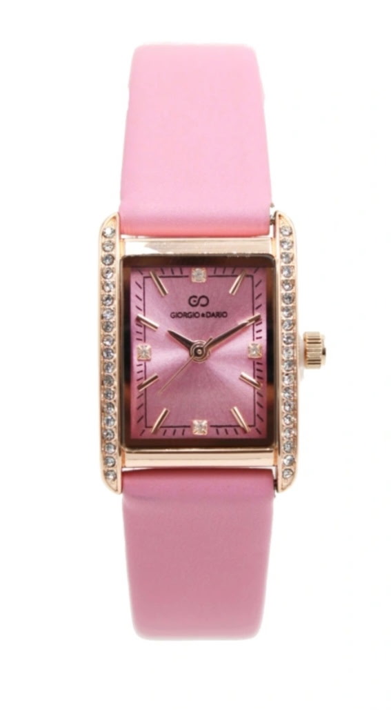 Montre rectangulaire dorée bracelet cuir rose