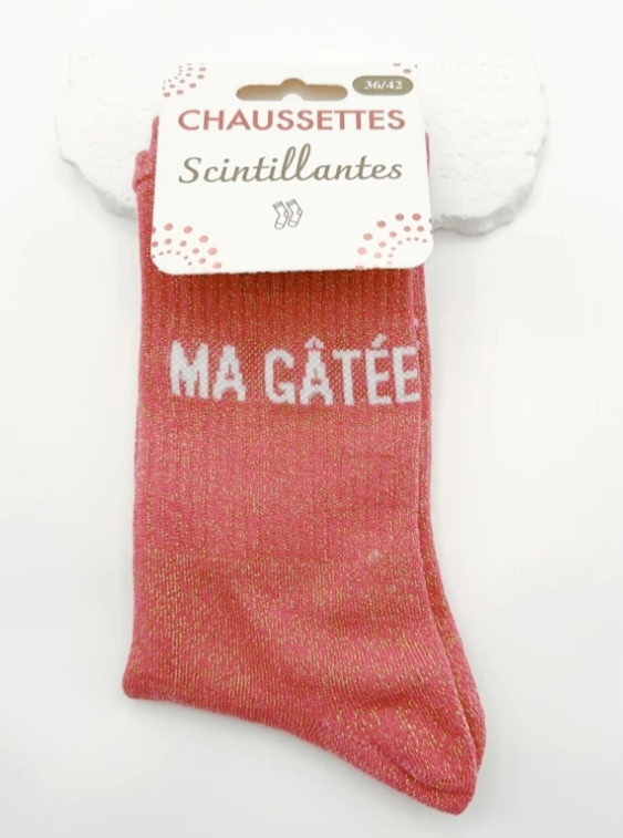 Chaussettes scintillantes corail Ma Gâtée