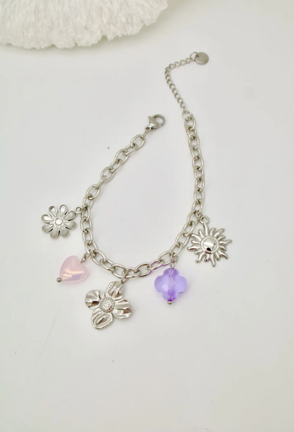 Bracelet argenté cristaux colorés et soleil